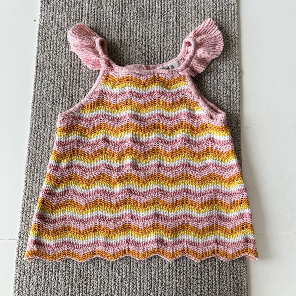 Haute Hippie Pink White Orange Crochet Striped Ruffle Knit Tank Top Sz Medium